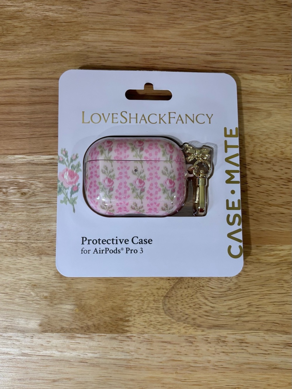 LoveShackFancy Pink Floral AirPods Pro 3 Case with Gold Clasp